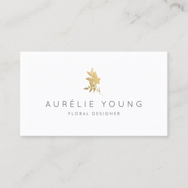 Carte De Visite Bouquet floral Faux Or Simple (Devant)