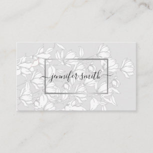 Carte De Visite Bouquet floral Motif simple gris argent élégant