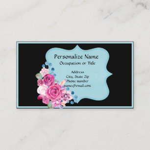 Carte De Visite Bouquet Floral Noir Bleu Élégant