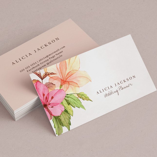 Carte De Visite Bouquet floral pastel wedding planner aquarelle (Créateur téléchargé)