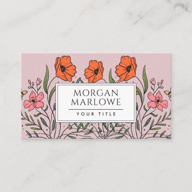 Carte De Visite Bouquet floral rose orangé blanc (Devant)