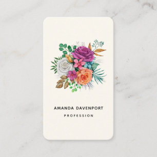 Carte De Visite Bouquet floral rose, orange et blanc