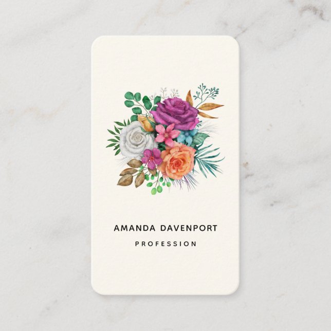 Carte De Visite Bouquet floral rose, orange et blanc (Devant)