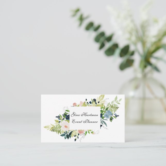 Carte De Visite Bouquet professionnel en aquarelle bleu et bleu (Debout devant)