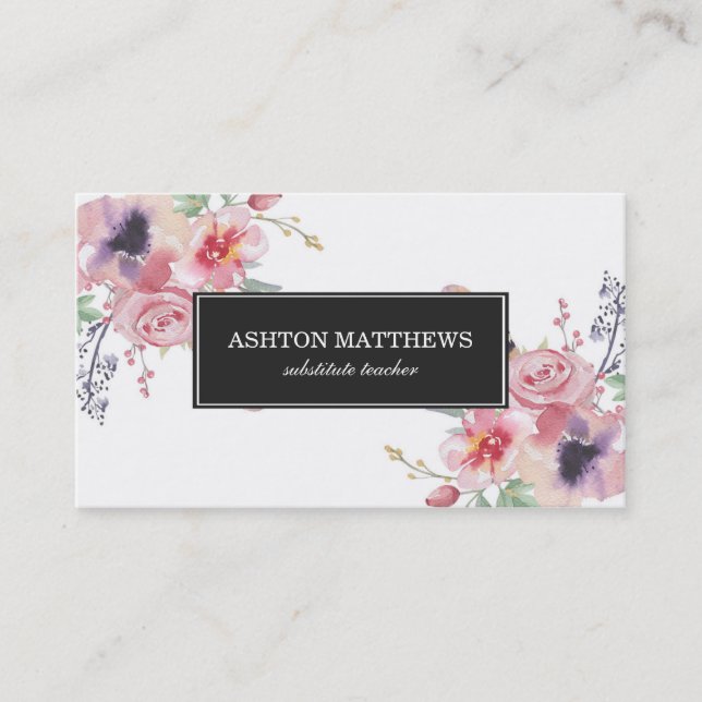 Carte De Visite Bouquets floraux d'aquarelle de Boho (Devant)