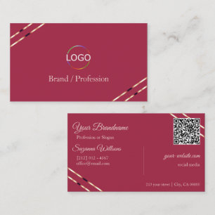 Carte De Visite Bourgogne avec logo et code QR à lignes dorées ros