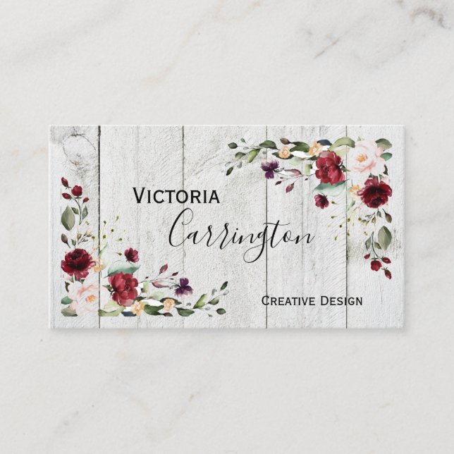 Carte De Visite Bourgogne Blush rose Floral moderne (Devant)