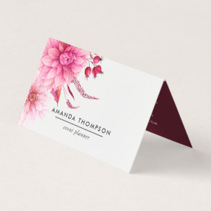 Carte De Visite Bourgogne et floral aquarelle rose pâle