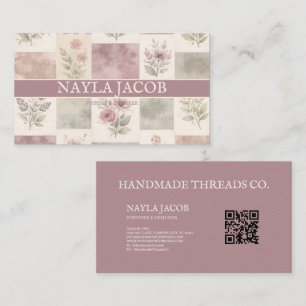 Carte De Visite Bourgogne Pastel Belle Fille Motif Violet Vert