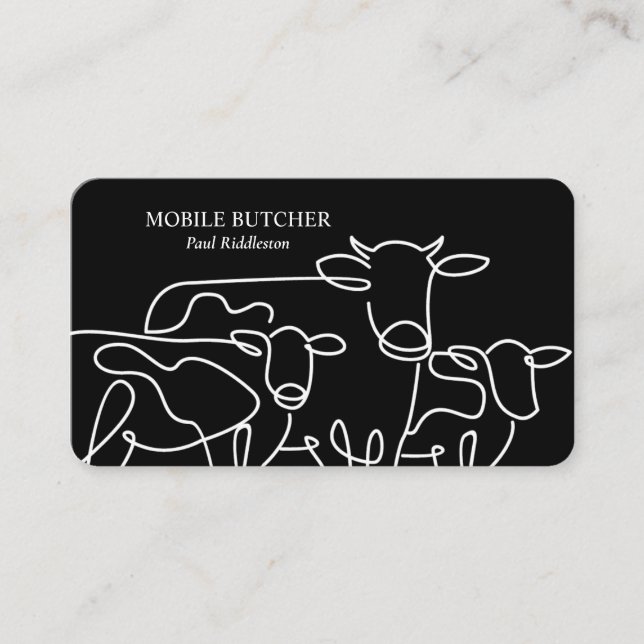 Carte De Visite Boutcher mobile noir et blanc éleveur de bovins (Devant)