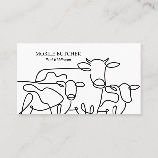 Carte De Visite Boutcher mobile noir et blanc éleveur de bovins (Devant)