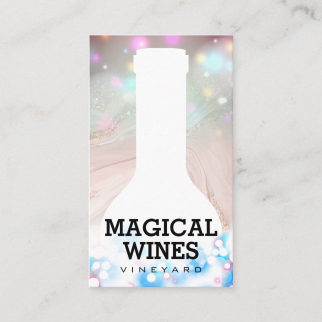 Carte De Visite Bouteille à vin | Magic Glow Bokeh Shimmer (Devant)