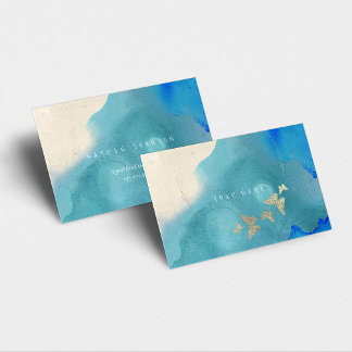 Carte De Visite Bouteille bleu Cobalt Cercle d'or Aquarelle