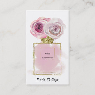 Carte De Visite Bouteille de parfum de mode florale Roses roses or