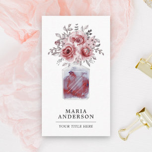 Carte De Visite Bouteille de parfum floral aquarelle rouge rustiqu