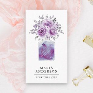 Carte De Visite Bouteille de parfum floral aquarelle violet rustiq