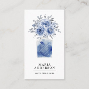 Carte De Visite Bouteille de parfum florale à l'aquarelle bleue ru