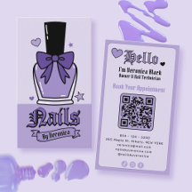 Bouteille de vernis à ongles violet Ruban Code QR 