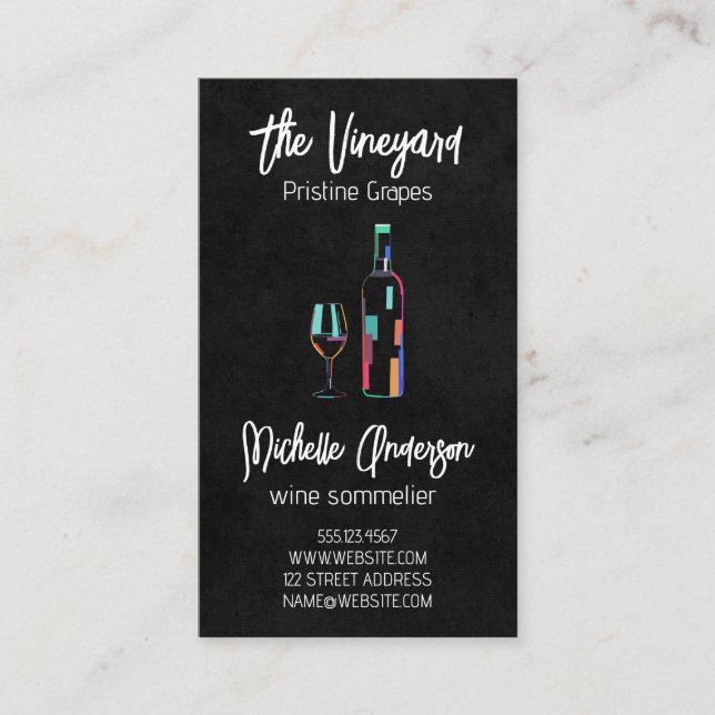 Carte De Visite Bouteille de vin et verre Artsy (Devant)
