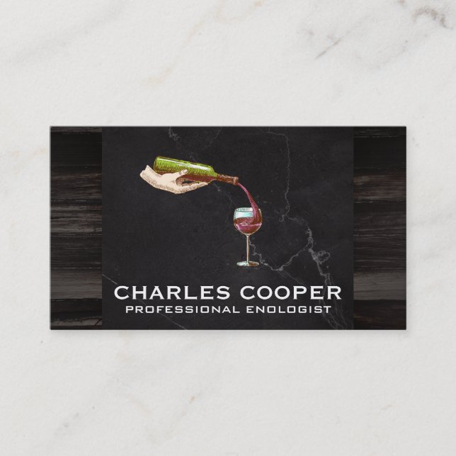 Carte De Visite Bouteille de vin | Marbre et bois (Devant)