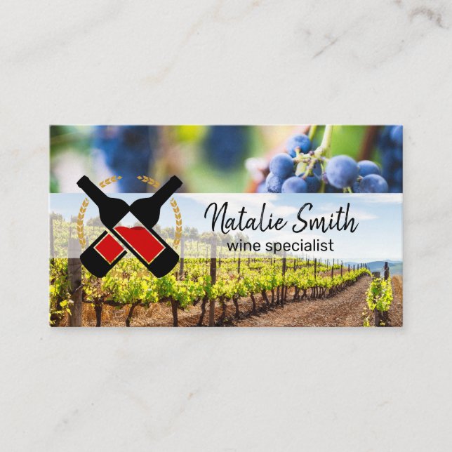 Carte De Visite Bouteilles à vin | Raisins | Vignoble (Devant)
