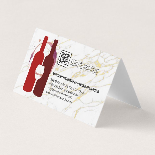 Carte De Visite Bouteilles de vin en verre rouge | Marbre or (Devant)