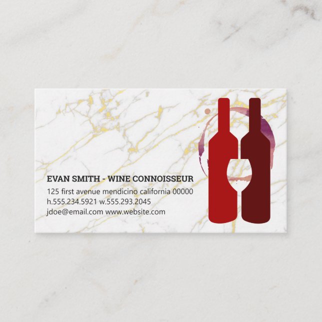 Carte De Visite Bouteilles de vin en verre rouge | Marbre or (Devant)