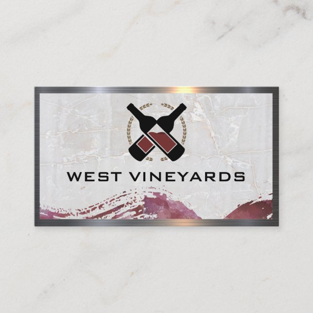 Carte De Visite Bouteilles de vin rouge | Bordure en marbre métall (Devant)