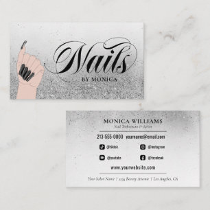 Carte De Visite Boutique à ongles Manucure Tech Silver Black Glam 