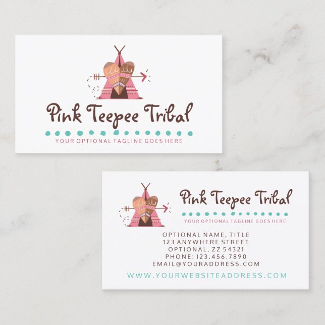 Carte De Visite Boutique Boho Teepee Tribal Native Heart & Arrow (Devant / Derrière)