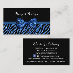 Carte De Visite Boutique chic Blue Zebra Print FAUX Glitz Bow