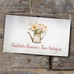Carte De Visite Boutique d'antiquités, arrosage vintage fleurs sau
