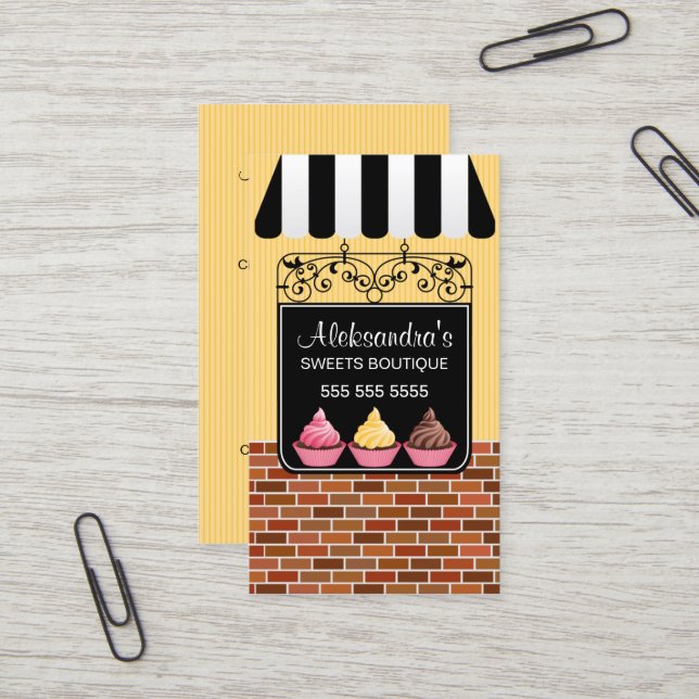 Carte De Visite Boutique de boulangerie de petit gâteau (Devant/Arrière en situation)