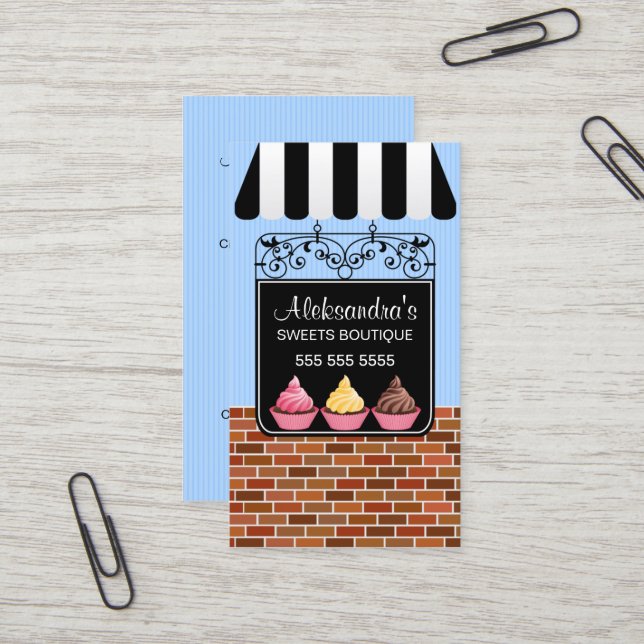 Carte De Visite Boutique de boulangerie de petit gâteau (Devant/Arrière en situation)