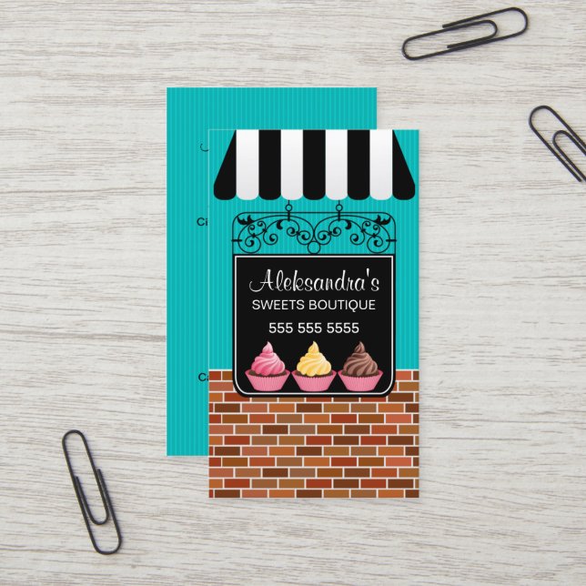 Carte De Visite Boutique de boulangerie de petit gâteau (Devant/Arrière en situation)