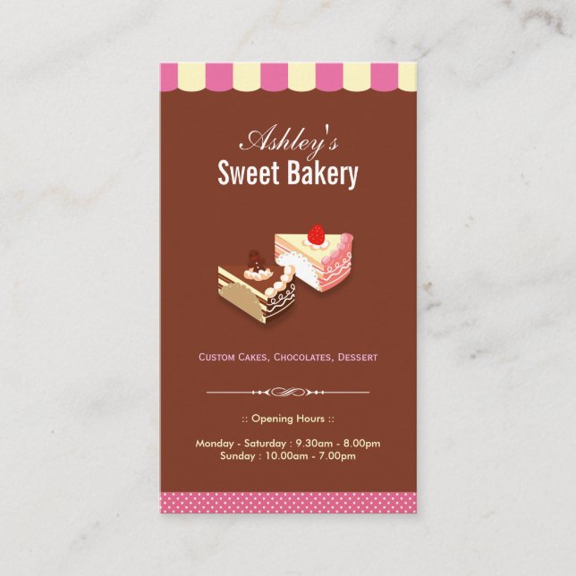 Carte De Visite Boutique de boulangerie sucrée - Gâteaux sur mesur (Devant)