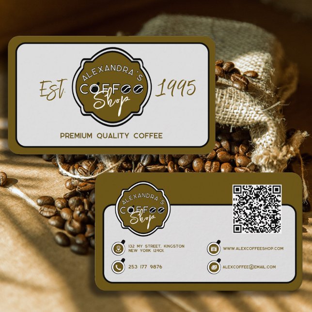 Carte De Visite Boutique de café professionnel logo personnalisé (Créateur téléchargé)