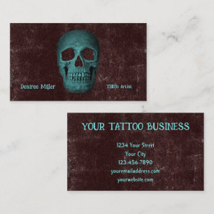Carte De Visite Boutique de tatouage gothique Turquoise de crâne B