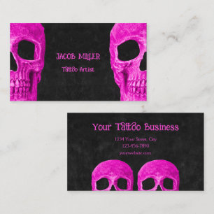 Carte De Visite Boutique de tatouage noir rose gothique demi-crâne