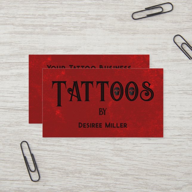 Carte De Visite Boutique de tatouage Rouge Noir Crâne créatif (Devant/Arrière en situation)