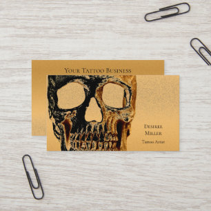Carte De Visite Boutique de tatouage tête de crâne gothique or noi