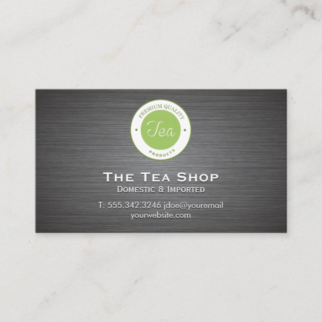 Carte De Visite Boutique de thé | Arrière - plan métallique (Devant)