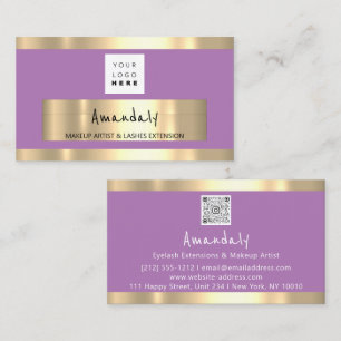 Carte De Visite Boutique d'or QR CODE Logo violet