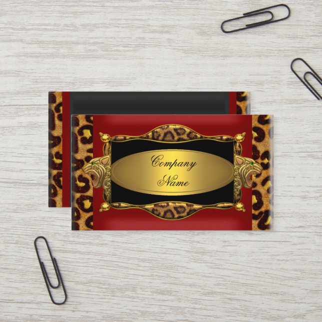 Carte De Visite Boutique élégante Red Leopard Black Gold 7 (Devant/Arrière en situation)