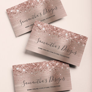 Carte De Visite Boutique en ligne de feuille de rose doré pailleté