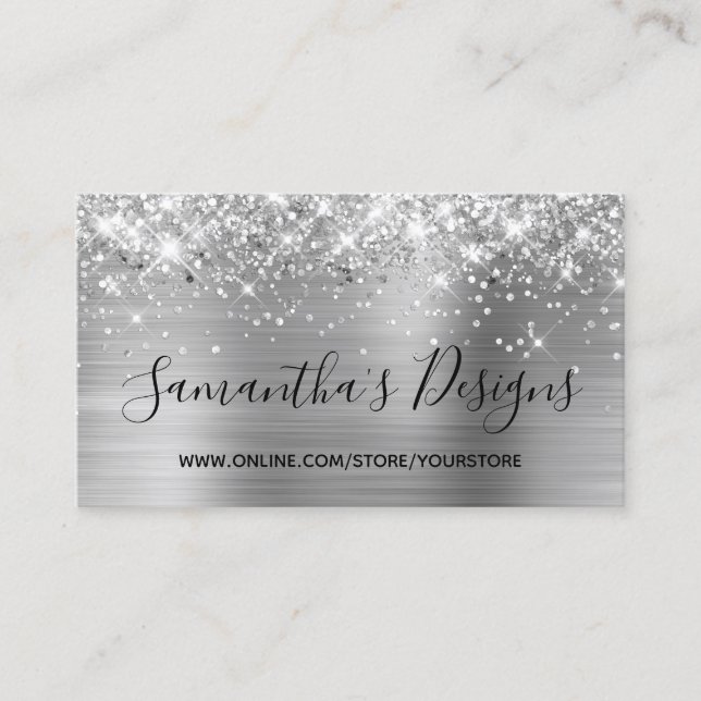Carte De Visite Boutique en ligne Glitter Silver Foil (Devant)