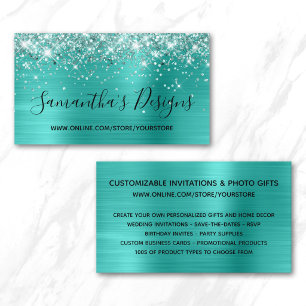 Carte De Visite Boutique en ligne pailletée turquoise brillant