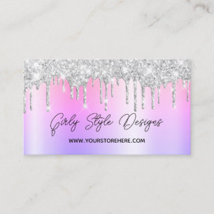 Carte De Visite Boutique en ligne Silver Glitter Drips Multi Ombre