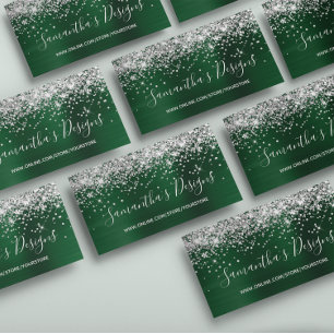 Carte De Visite Boutique en ligne Strass Argent Vert Foncé Feuille