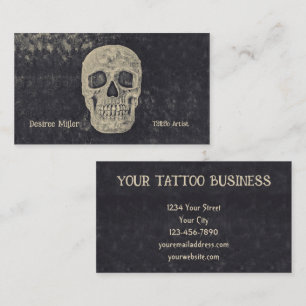 Carte De Visite Boutique gothique de tatouage au crâne gris beige